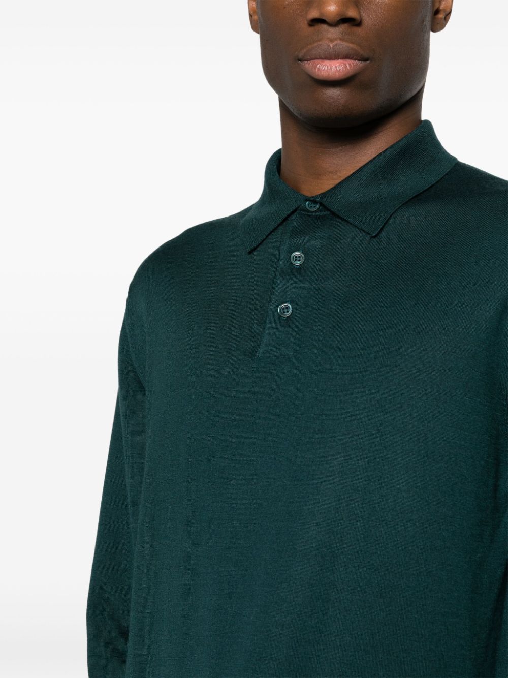 Shop Cruciani Fine-knit Long-sleeved Polo Shirt In Green