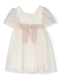 Patachou bow-detailed tulle-overlay dress - Neutrals