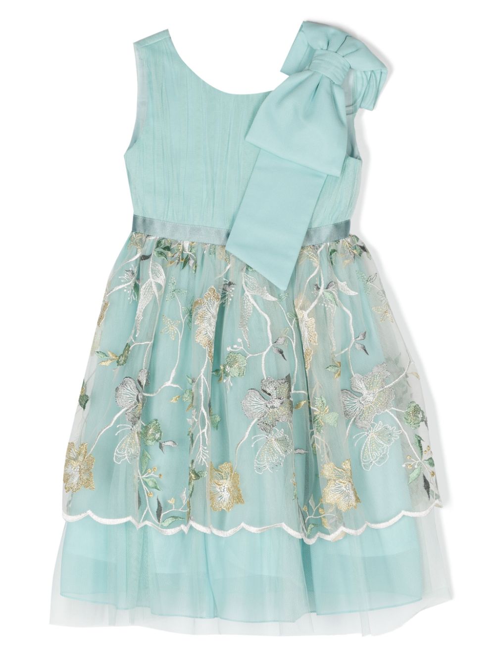 Patachou Kids' Floral-appliqué Tulle Dress In Green