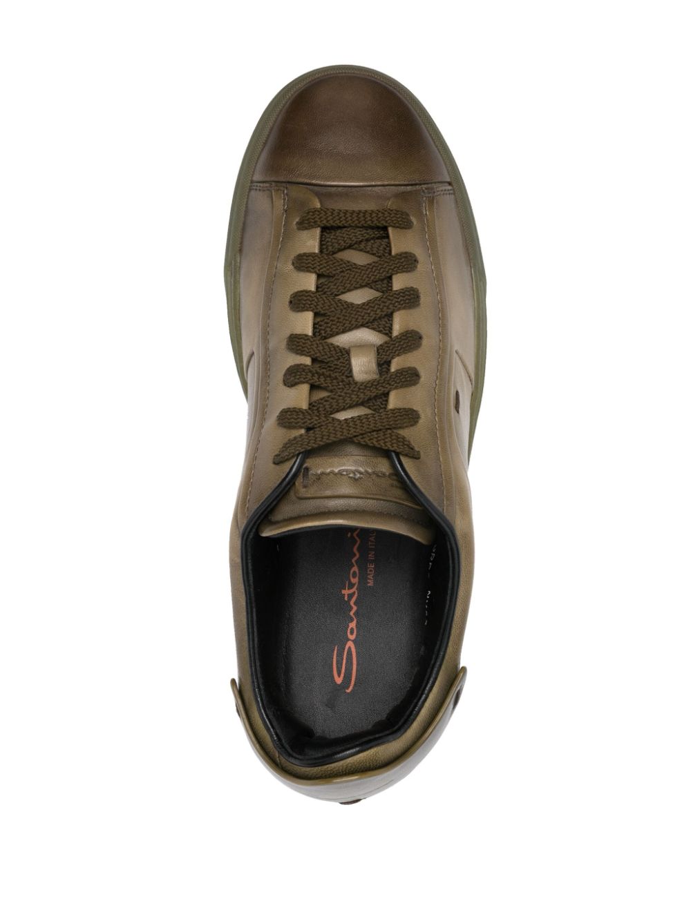 Shop Santoni Lace-up Leather Sneakers In Green