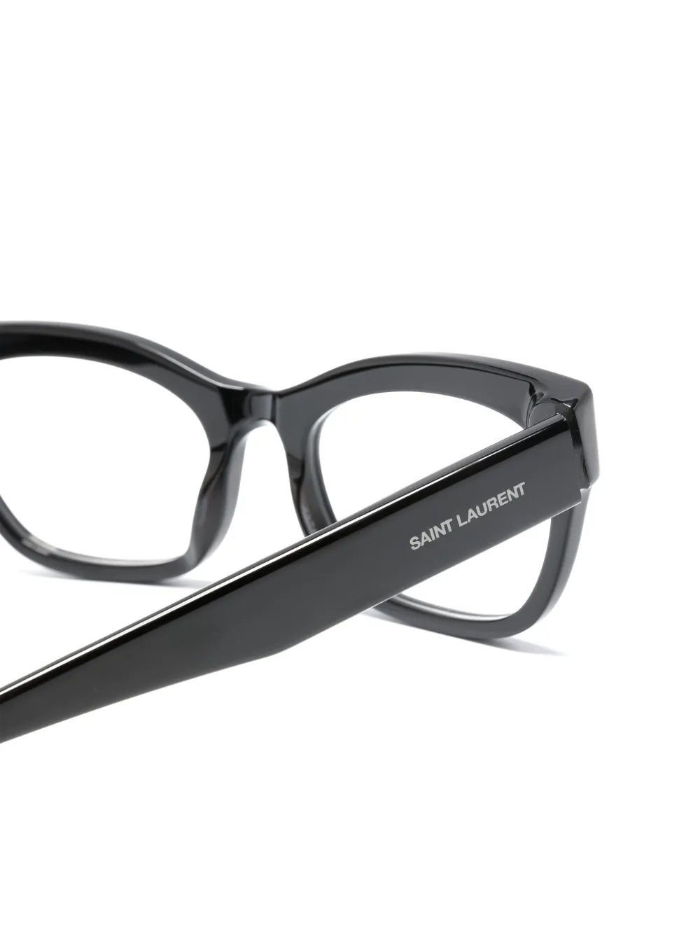 Saint Laurent Eckige Brille Mit Logo-print In Black