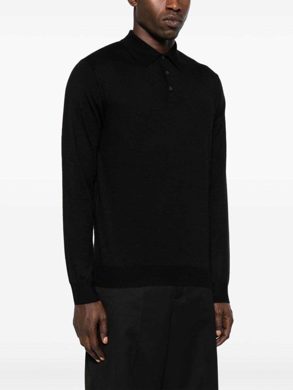 Shop Cruciani Fine-knit Long-sleeved Polo Shirt In Black