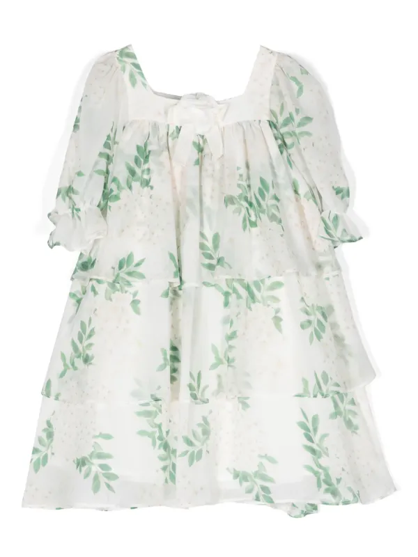 Patachou floral-print Tiered Dress | White | FARFETCH ID