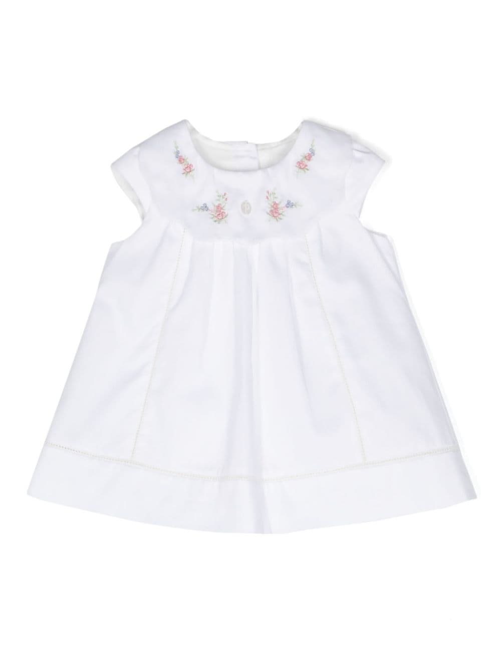 Patachou Babies' Floral-embroidered A-line Cotton Dress In White