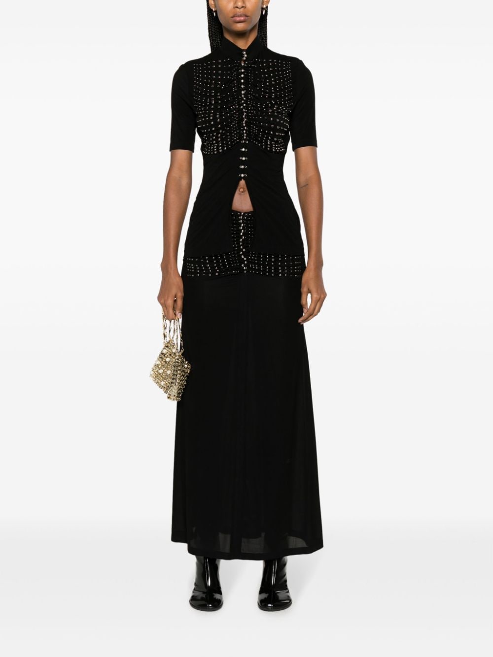 Shop Rabanne High-waisted Studded Skirt In Black