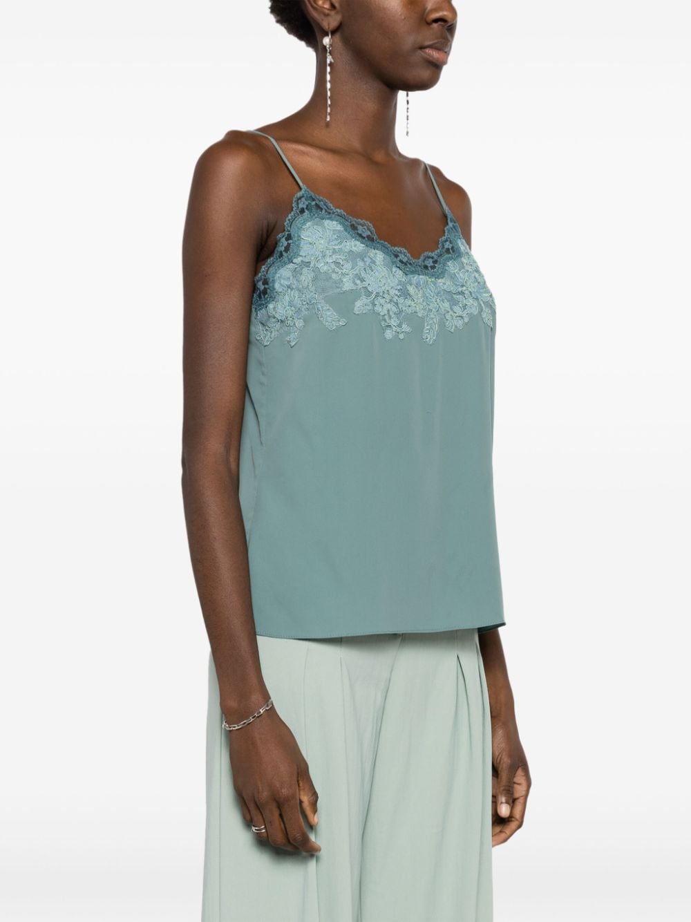 Shop Lethicia Bronstein Amabile Lace-trimmed Top In Grey