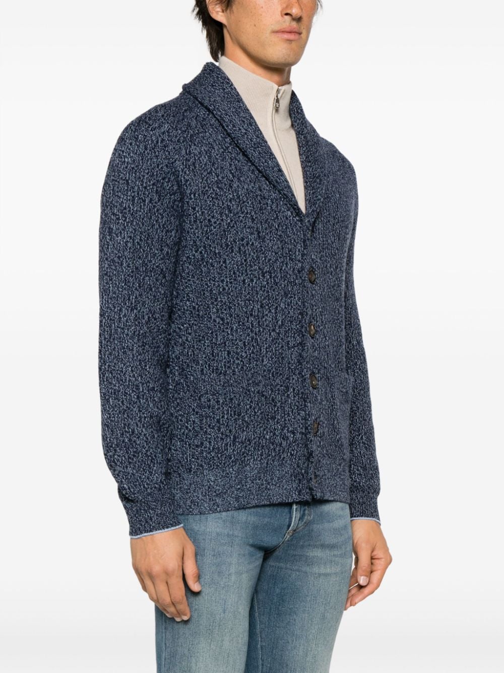 Shop Brunello Cucinelli V-neck Speckle-knit Cardigan In Blue