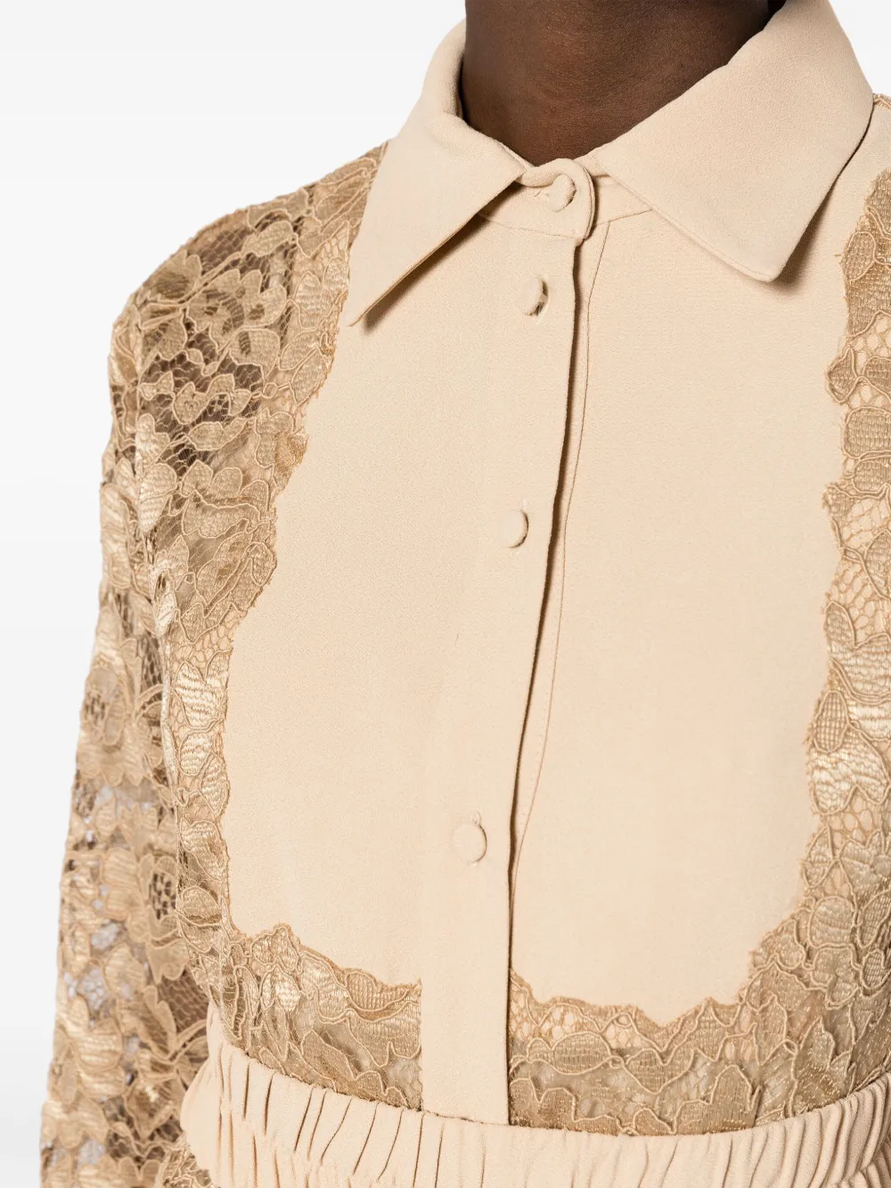 Lethicia Bronstein Ada Panelled Lace Midi Shirtdress In Neutrals