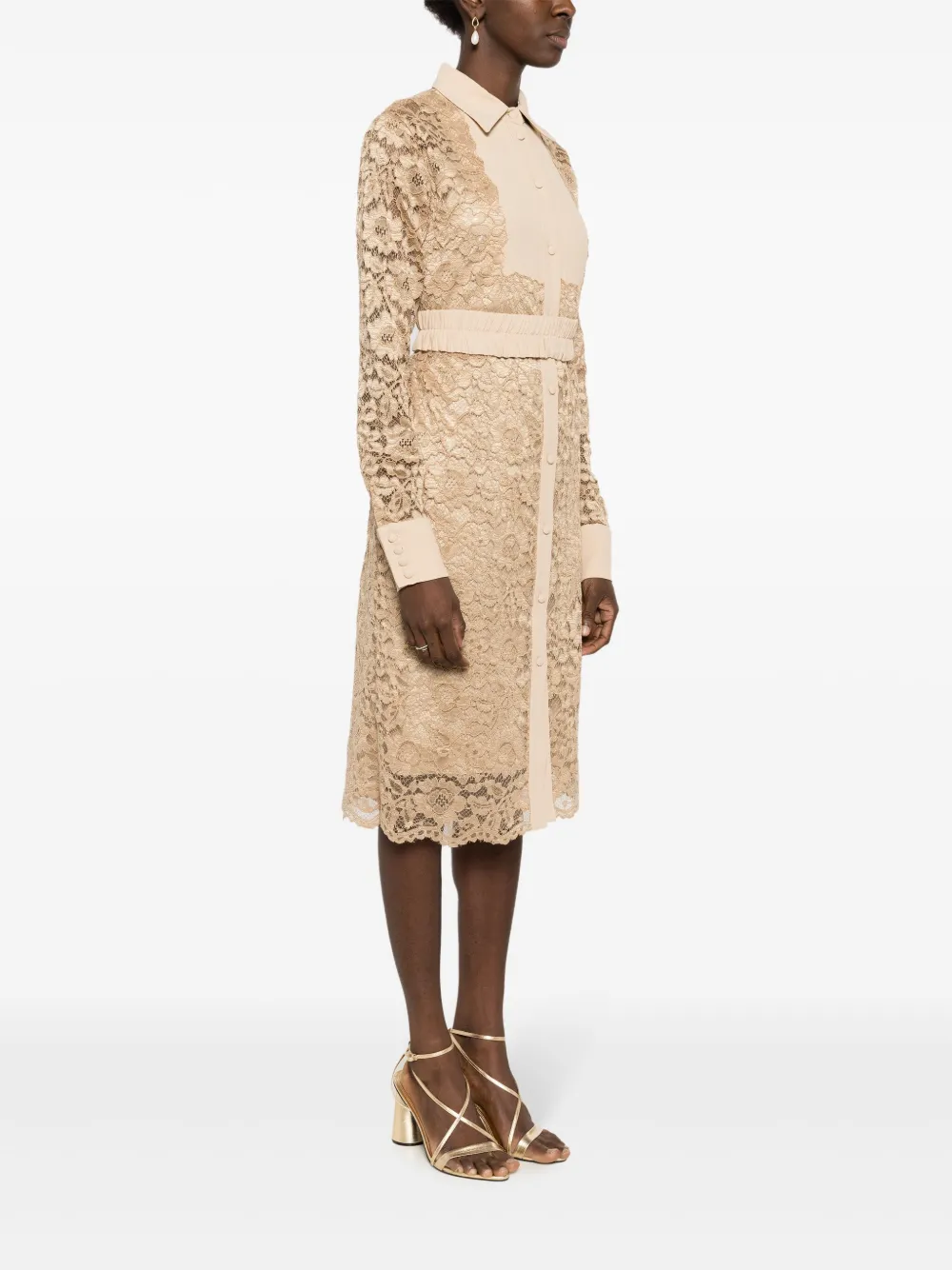 Lethicia Bronstein Ada Panelled Lace Midi Shirtdress In Neutrals