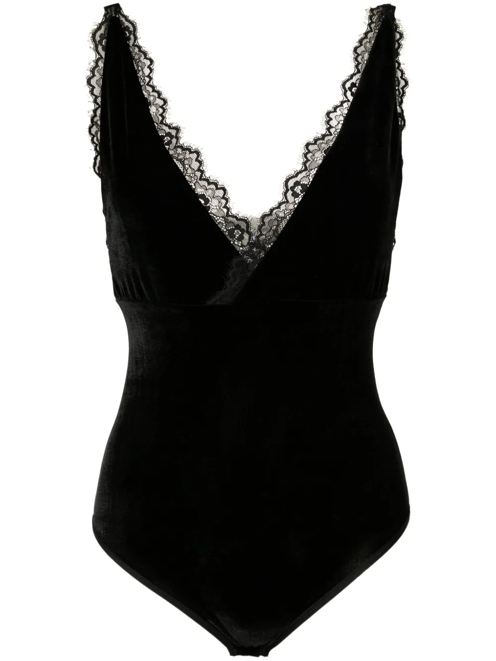 lace-trim velvet bodysuit