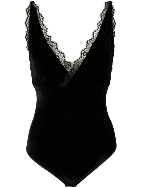 Lethicia Bronstein lace-trim velvet bodysuit