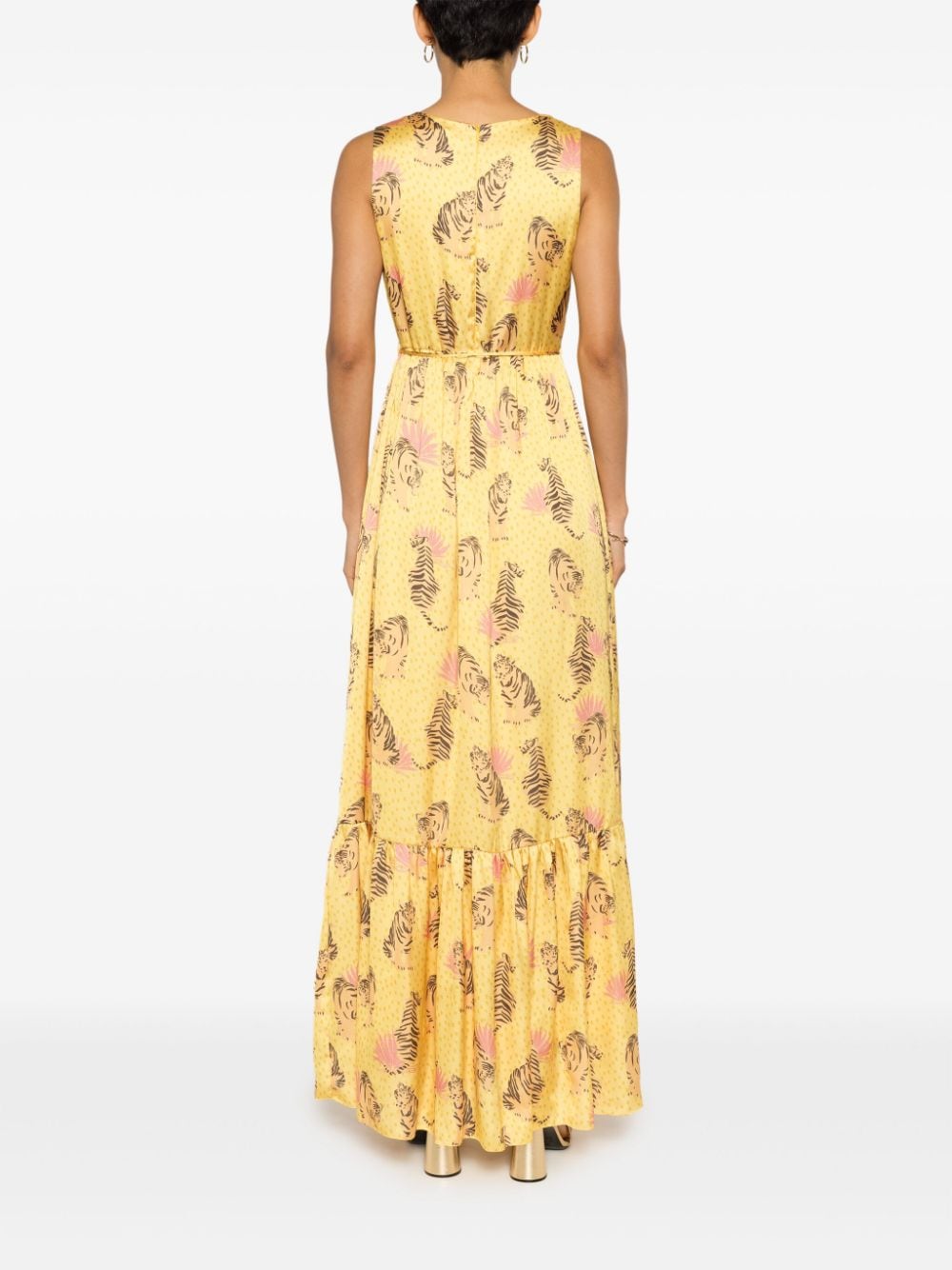 Shop Lethicia Bronstein Amália Tiger-print Satin Dress In Yellow