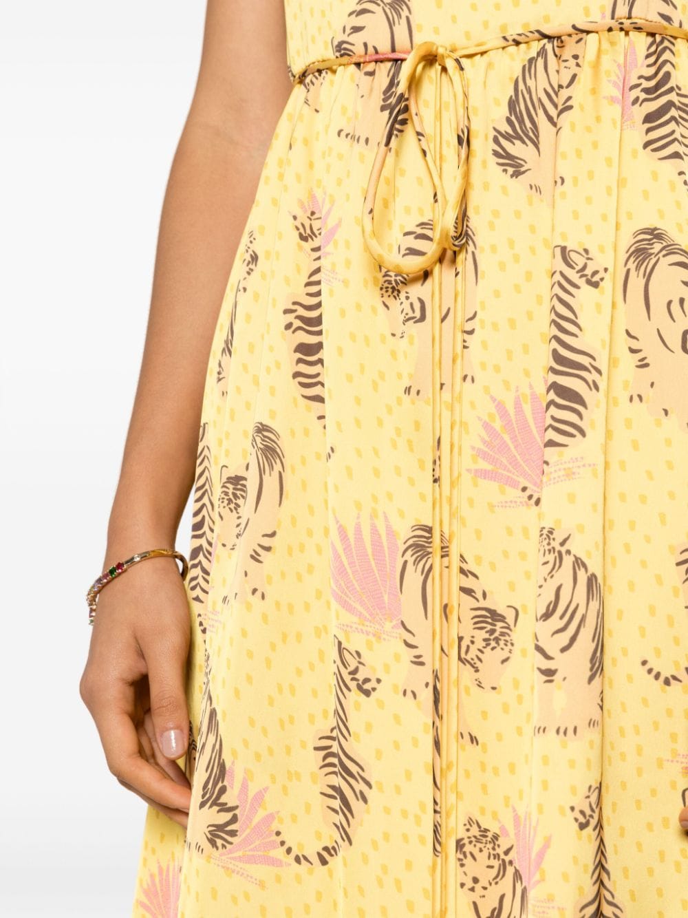 Shop Lethicia Bronstein Amália Tiger-print Satin Dress In Yellow