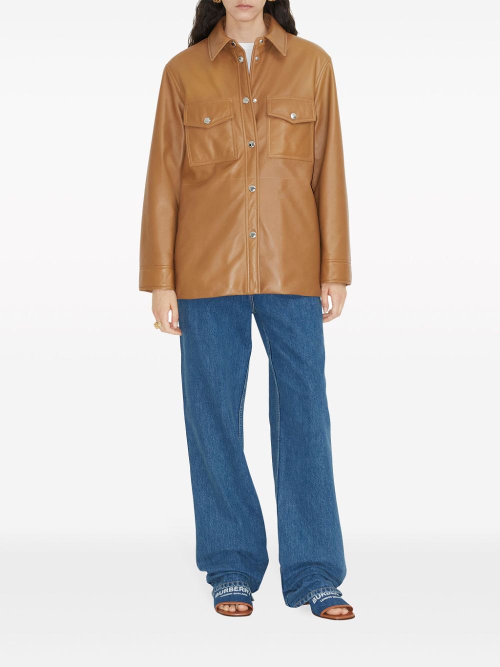 Burberry plongé-leather shirt jacket - Bruin
