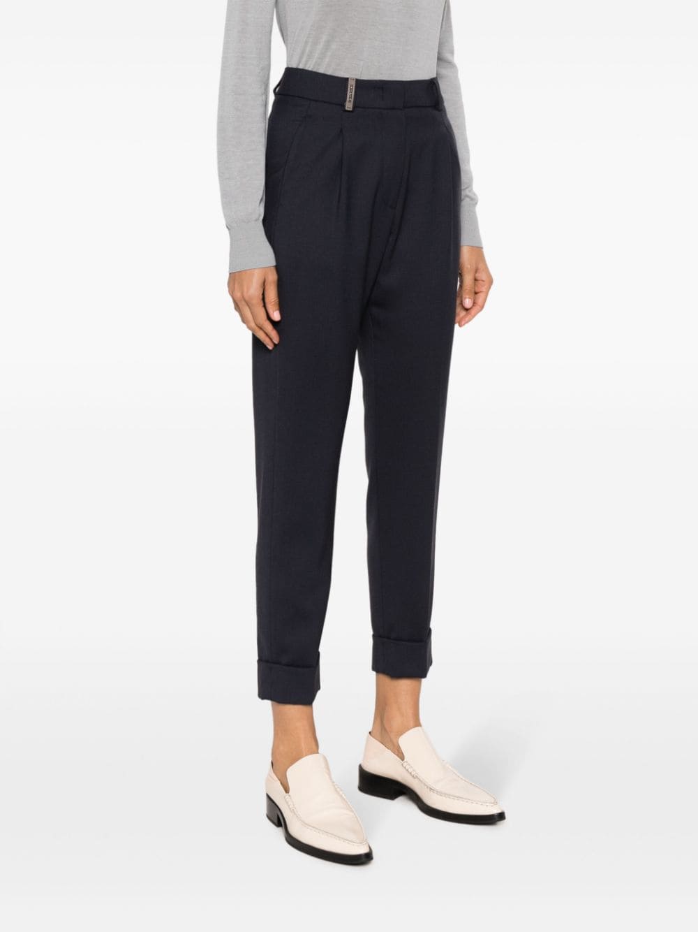 Shop Peserico High-waist Concealed-fastening Tapered Trousers In Blue
