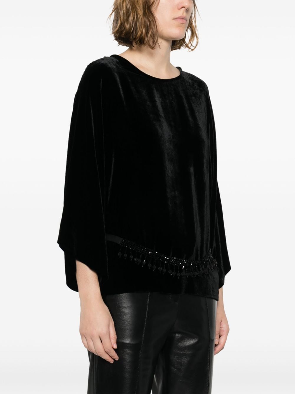 Shop P.a.r.o.s.h Belted Round-neck Blouse In Black