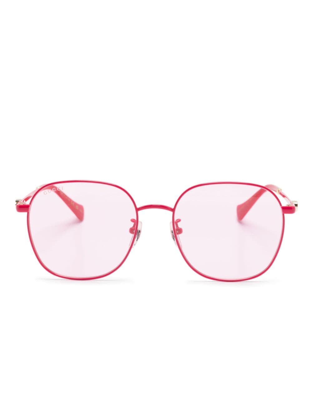 Gucci Logo-plaque Round-frame Sunglasses In Pink