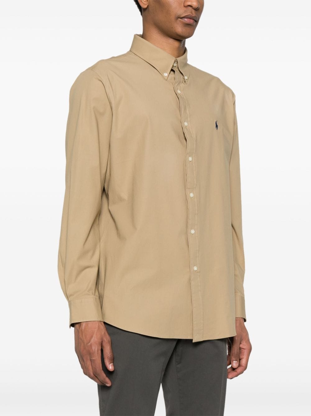 Shop Polo Ralph Lauren Polo Pony-embroidery Stretch-cotton Shirt In Nude