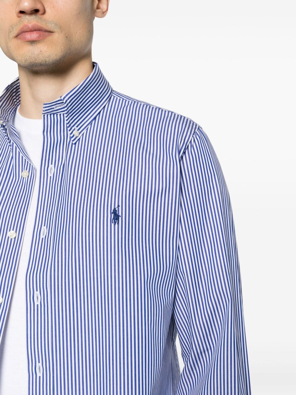 Shop Polo Ralph Lauren Polo Pony Striped Cotton Shirt In White