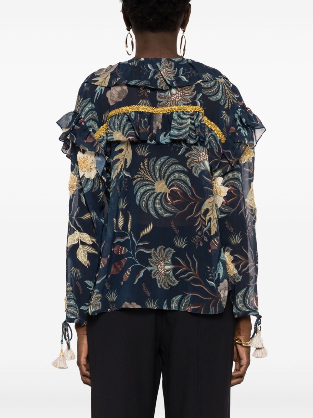 Shop Lethicia Bronstein Afrodite Floral-print Ruffled Blouse In Green