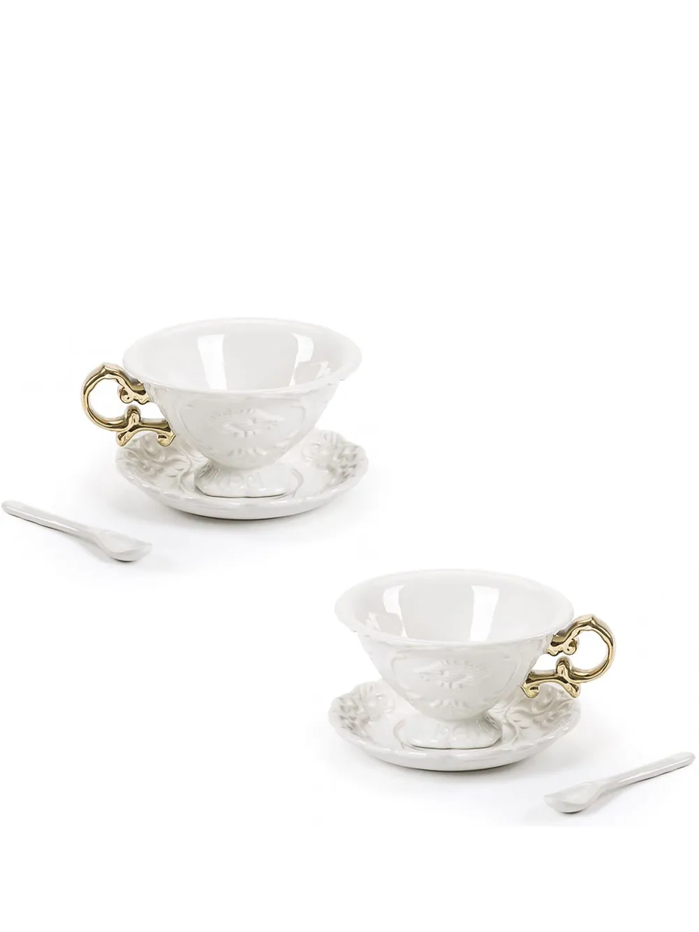 Seletti Wares Embossed-baroque Tea Cups (set Of Two) In White