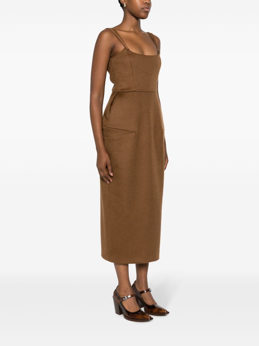 Shop Max Mara Sleeveless Draped Midi Dress In Brown