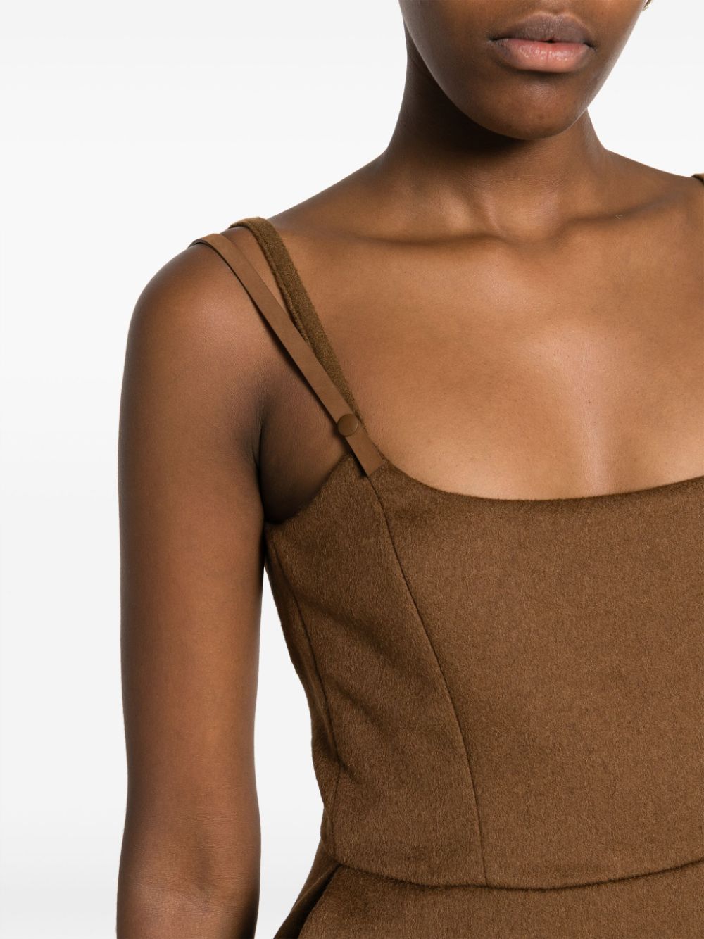 Shop Max Mara Sleeveless Draped Midi Dress In Brown