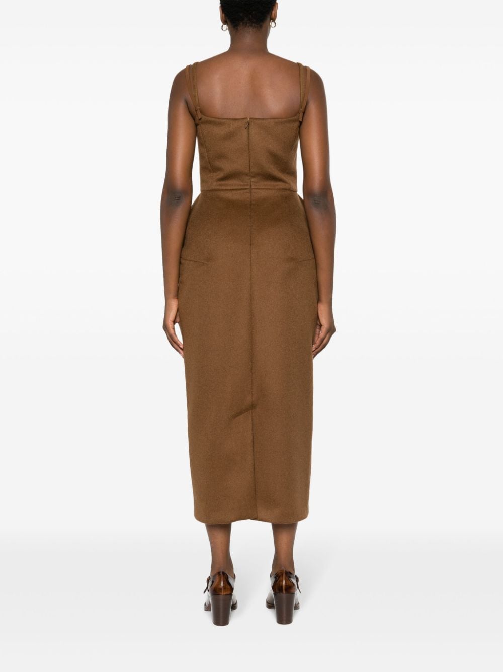 Shop Max Mara Sleeveless Draped Midi Dress In Brown