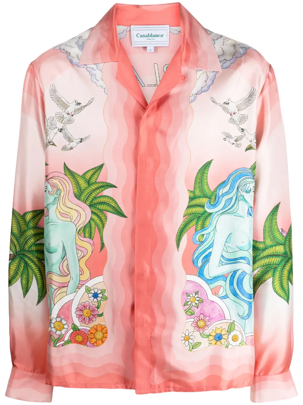 Casablanca Paix Et Amour Tennis Club-print Silk Shirt In Pink