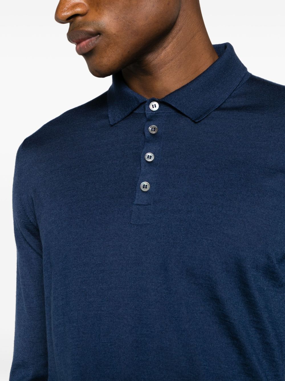 Barba long-sleeve cashmere blend polo shirt - Blauw