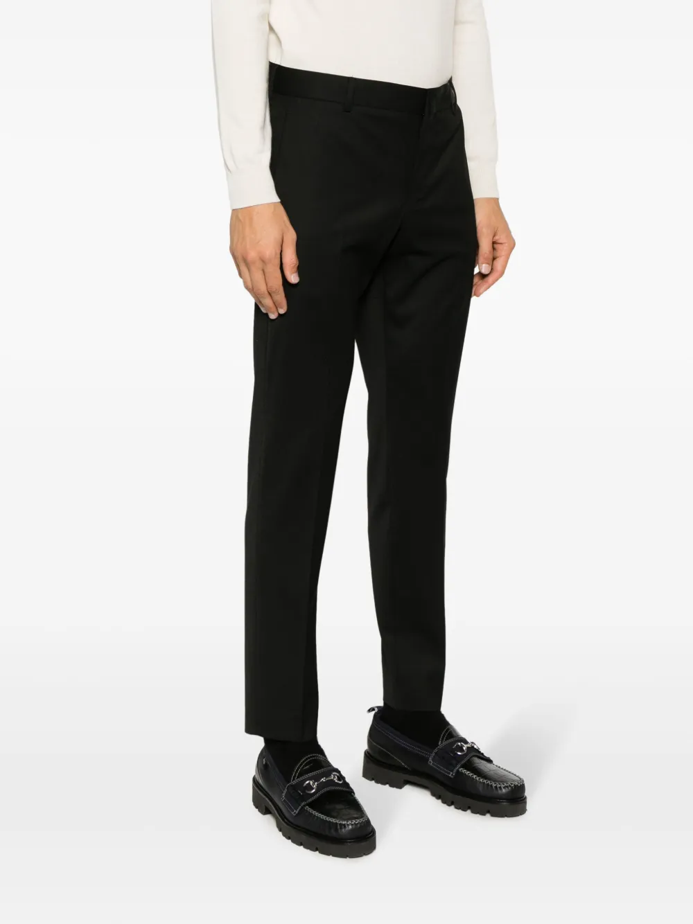 Shop Pt Torino Mid-rise Slim-cut Trousers In Black