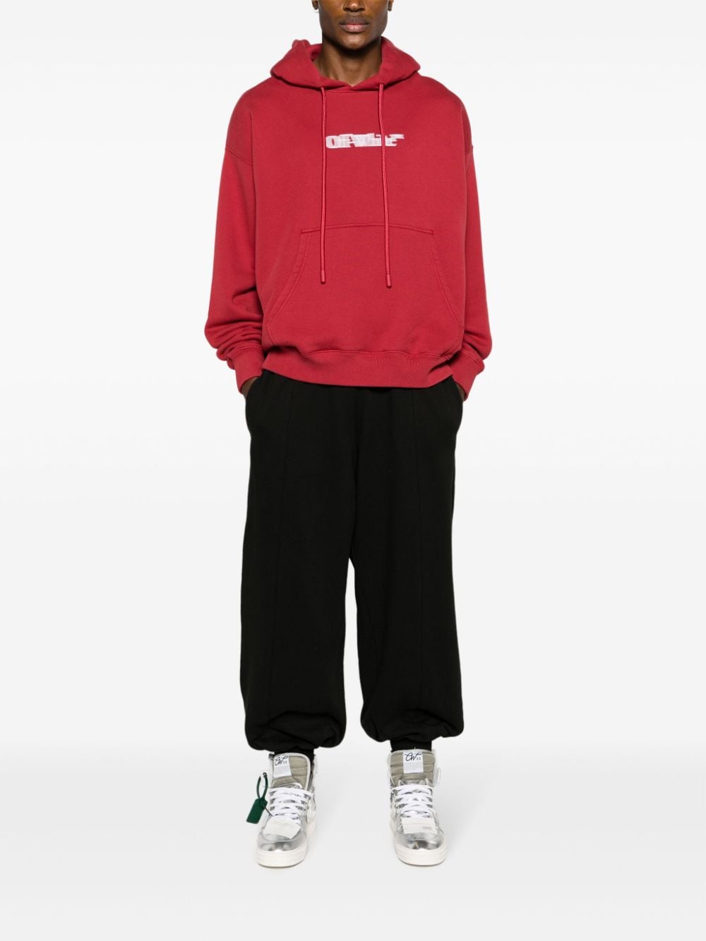 Shop Off-white Logo-print Cotton Hoodie In Red