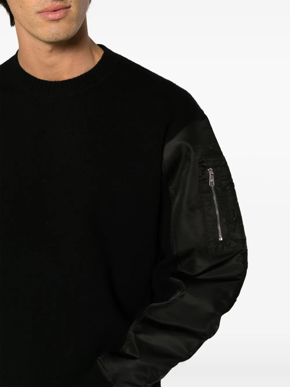 Neil Barrett Panelled Fine-knit Wool Jumper In Black