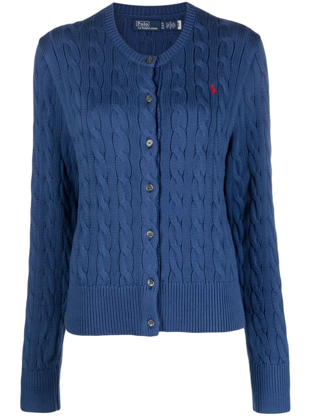 Shop Polo Ralph Lauren Logo-embroidered Cable-knit Cotton Cardigan In Blue