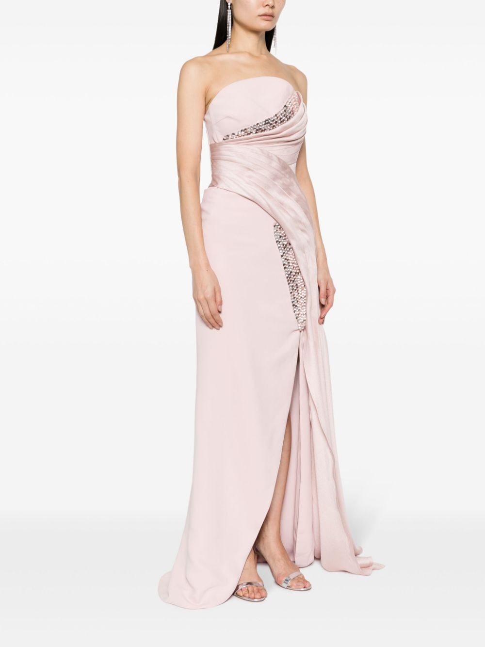 Shop Gaby Charbachy Crystal-embellished Bandeau Gown In Pink