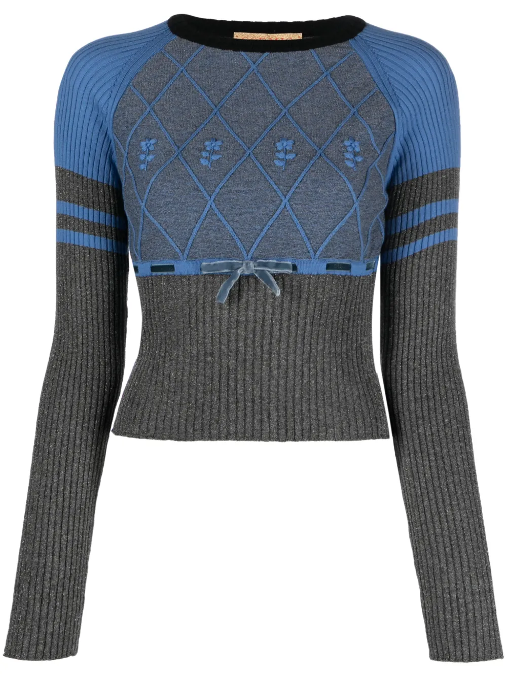 CORMIO Trui met geborduurde bloemen Blauw