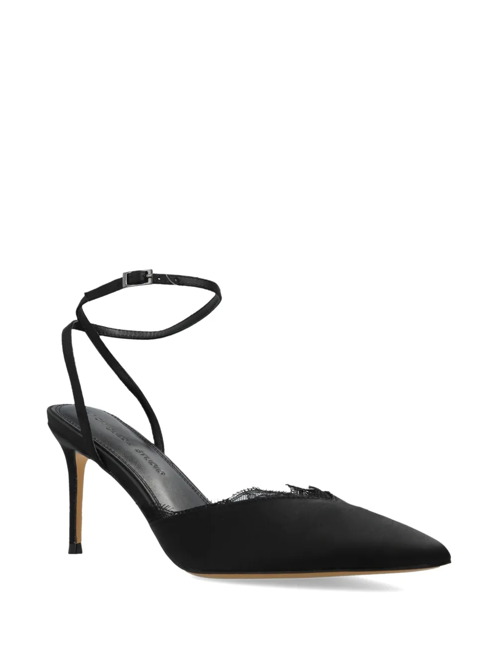 BLACK SUEDE STUDIO Satijnen pumps met kanten afwerking Zwart