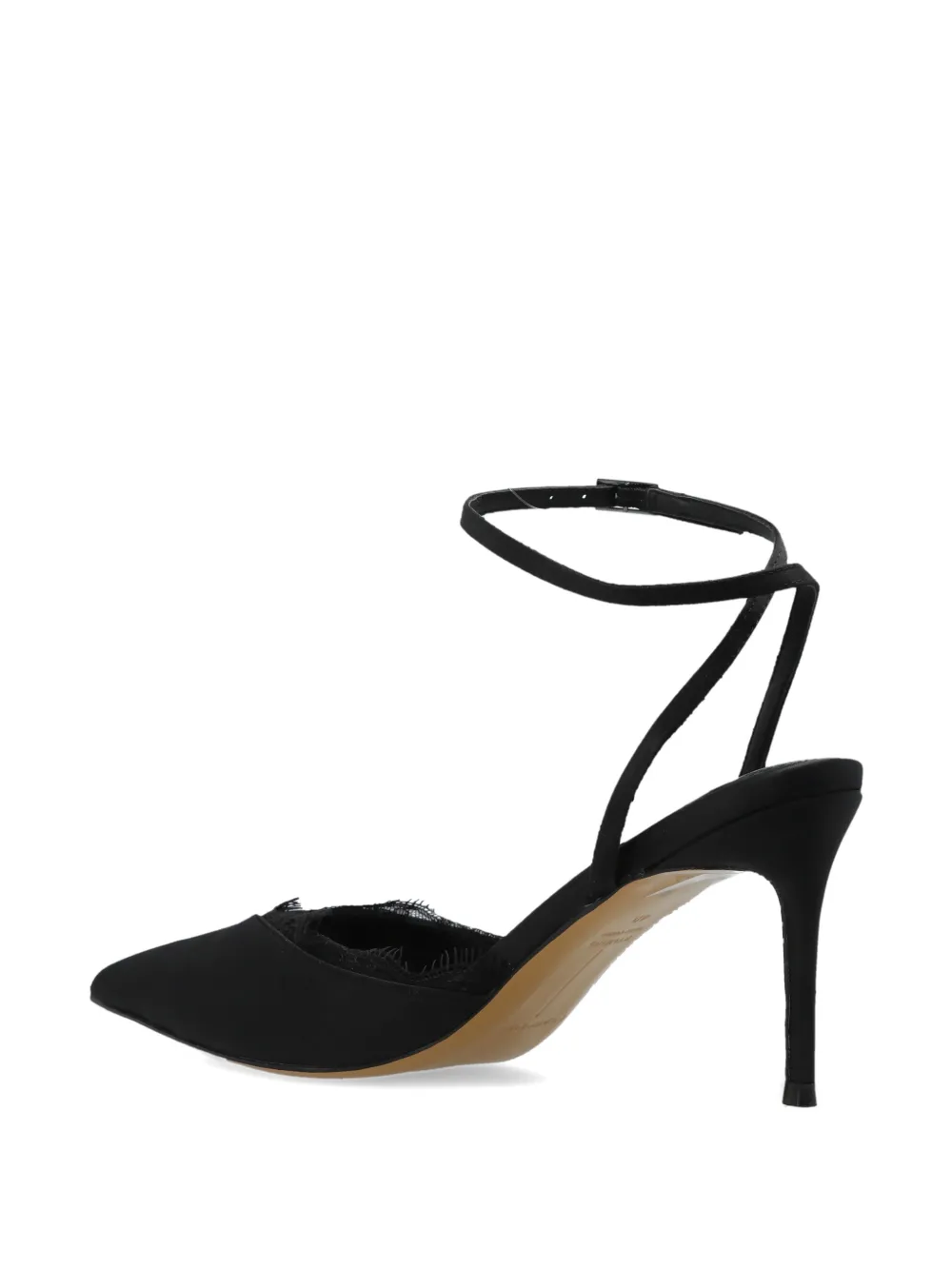 BLACK SUEDE STUDIO Satijnen pumps met kanten afwerking Zwart