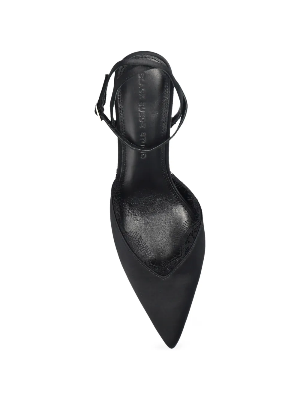 BLACK SUEDE STUDIO Satijnen pumps met kanten afwerking Zwart