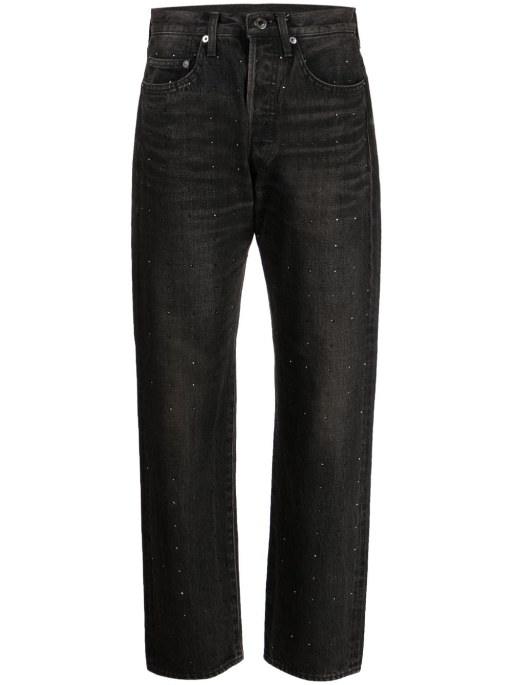 rhinestone-embellished high-rise straight-leg jeans
