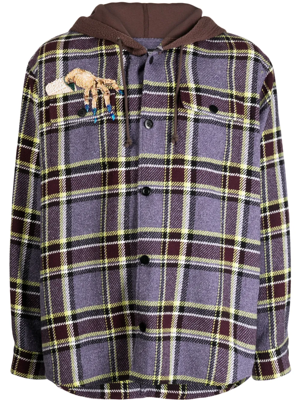 Undercover Check-pattern Slouch-hood Shirt Jacket In Multicolour
