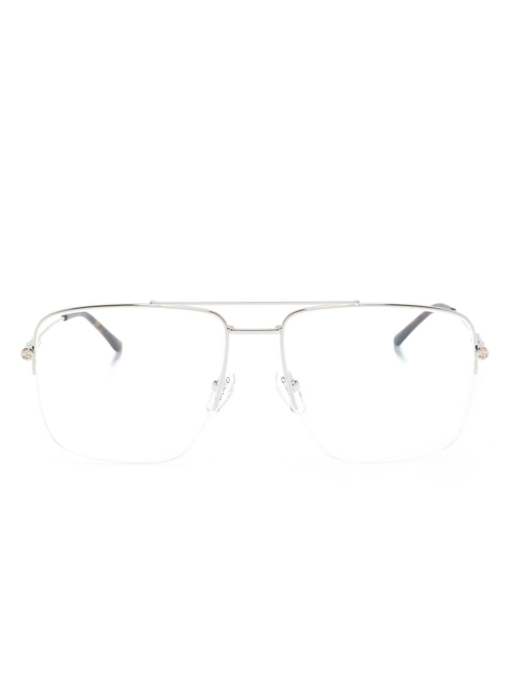 Gucci Logo-engraved Square-frame Glasses In Silver