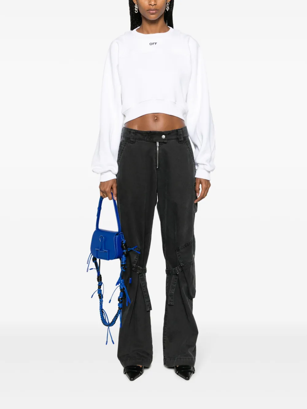 Off-White logo-embroidered cropped sweatshirt - Wit