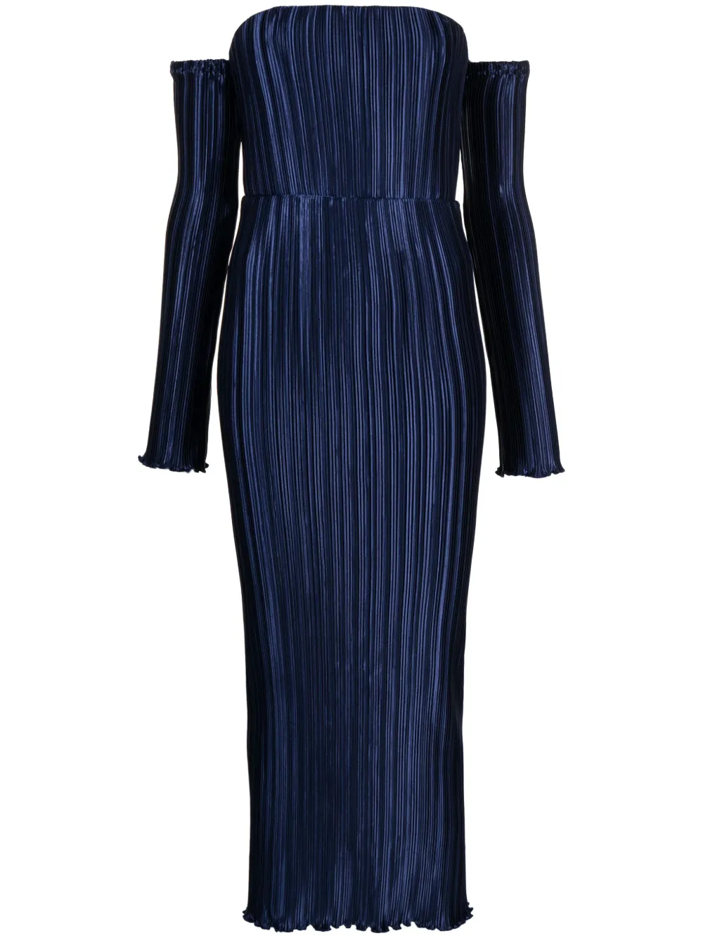 L IDEE off shoulder Plisse Midi Dress Blue FARFETCH CA