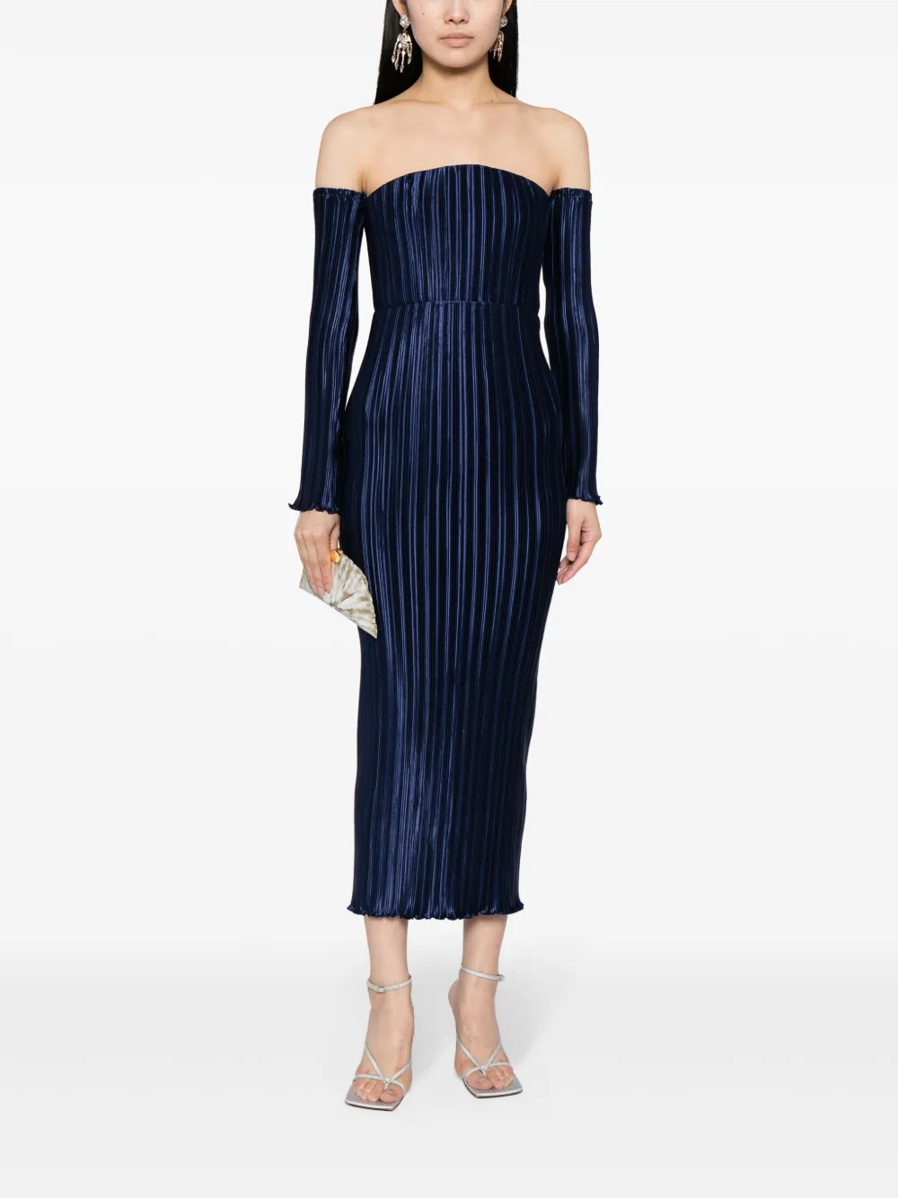 L'IDÉE off-shoulder plissé midi dress - Blauw