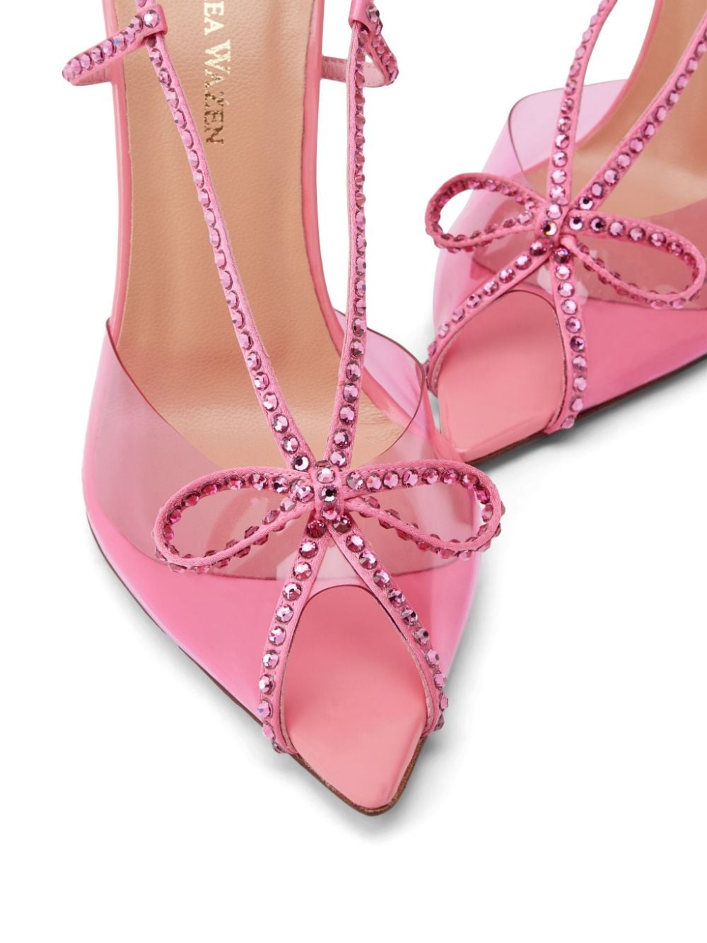 Shop Andrea Wazen Kay Patent 105mm Crystal-embellished Sandals In Pink