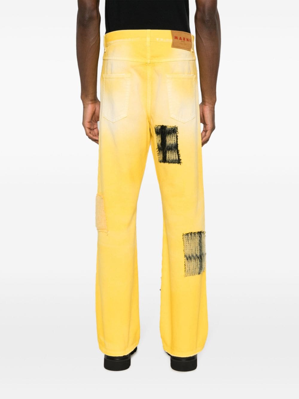 Shop Marni Patchwork-detailing Cotton Straight-leg Jeans In Gelb