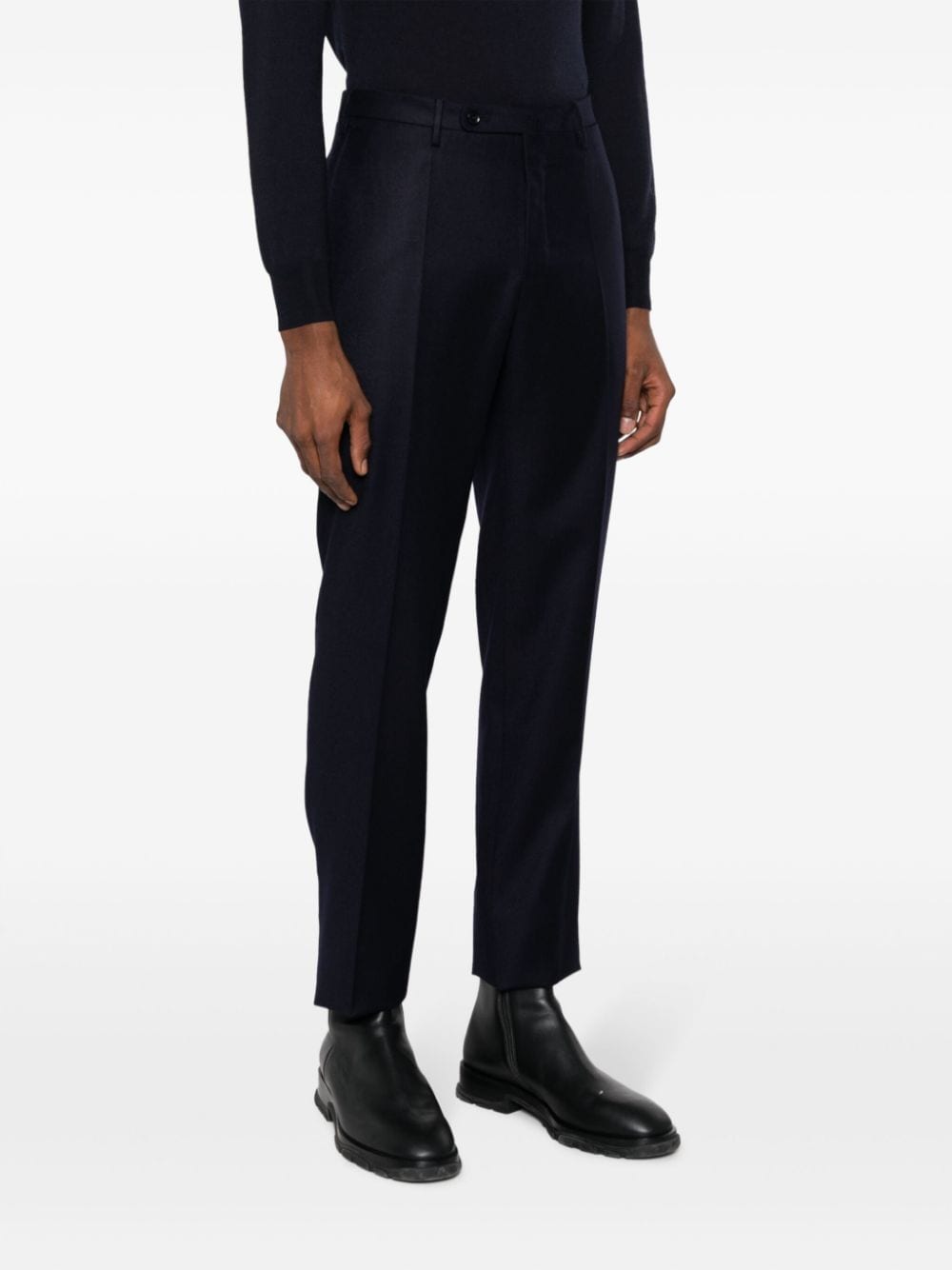 Shop Incotex High-waist Virgin-wool Tailored Trousers In Blue