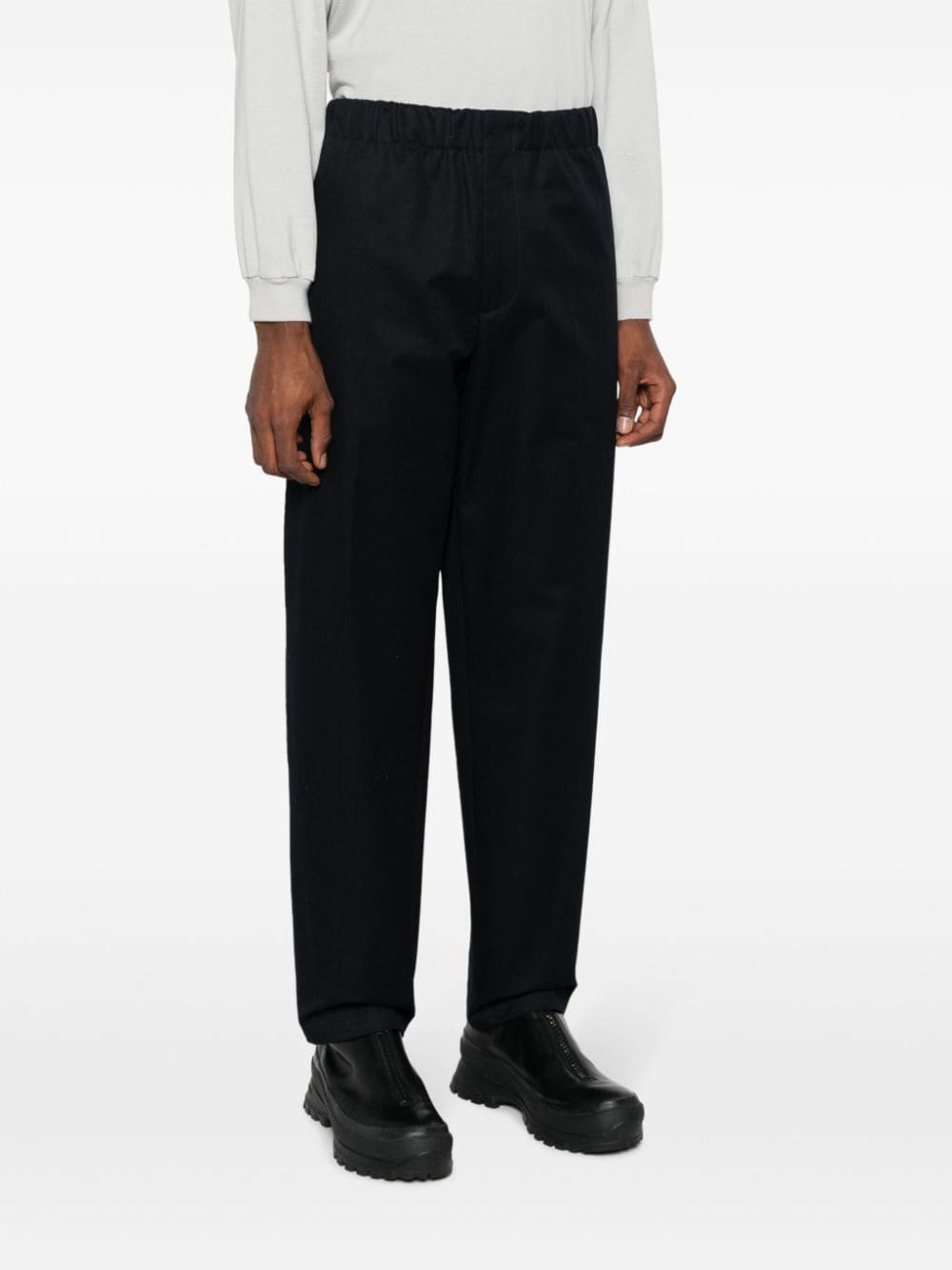 Shop Jil Sander Mid-rise Cotton Tapered Trousers In Blue