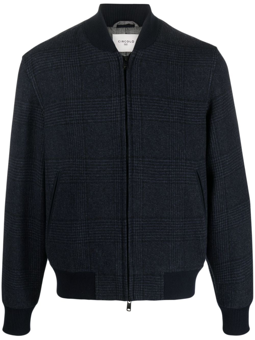 Shop Circolo 1901 Check-pattern Zipped Bomber Jacket In Blue